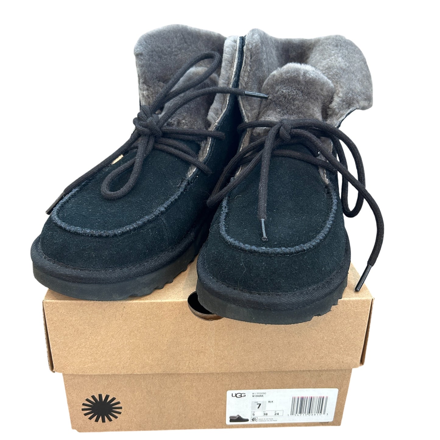UGG Diara Black Suede Wool Ankle Moccasin Boot Womens Size 7 NEW