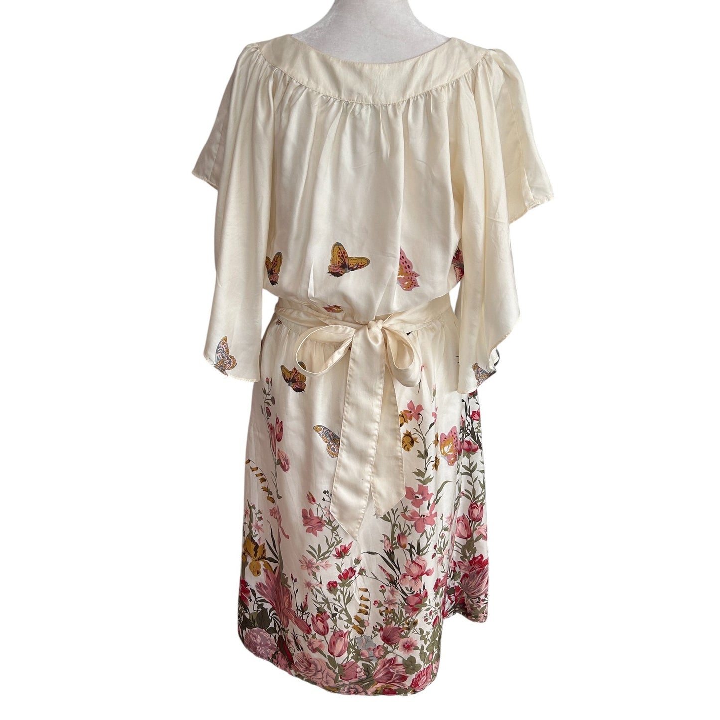 Anthropologie Lil The Road Ahead Dress Ivory Silk Butterflies Womens Size 4