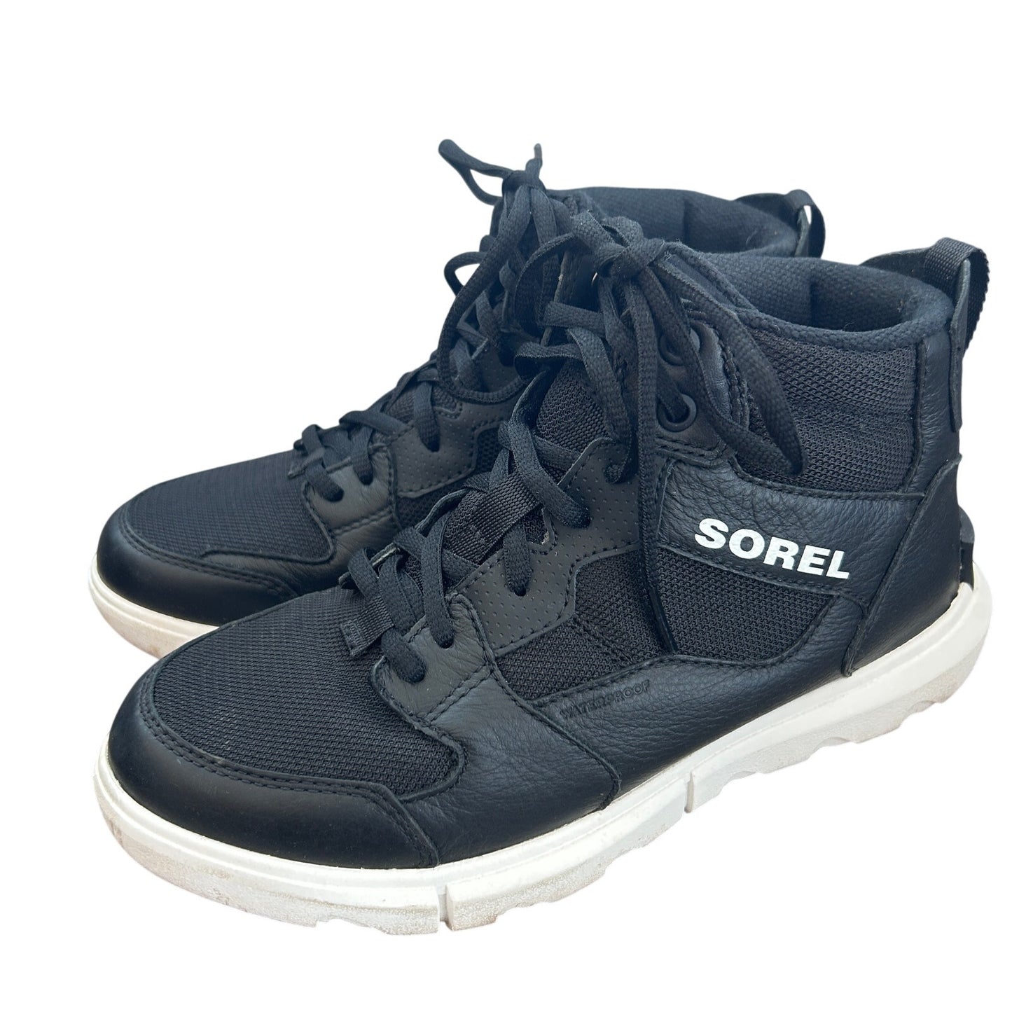 Sorel Explorer II Waterproof Mid Sneaker Black and White Womens Size 8.5