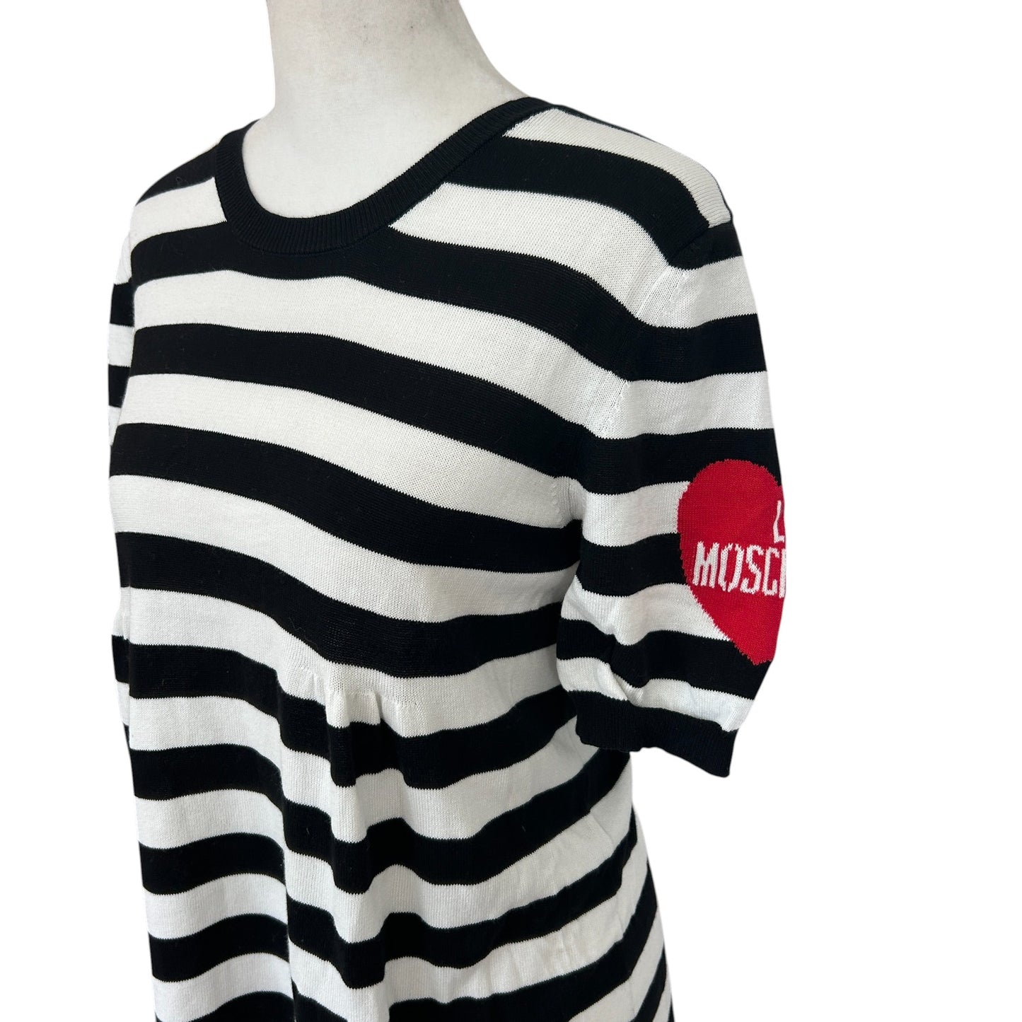 Love Moschino Black and White Striped Sweater Dress Red Heart Womens Size Medium