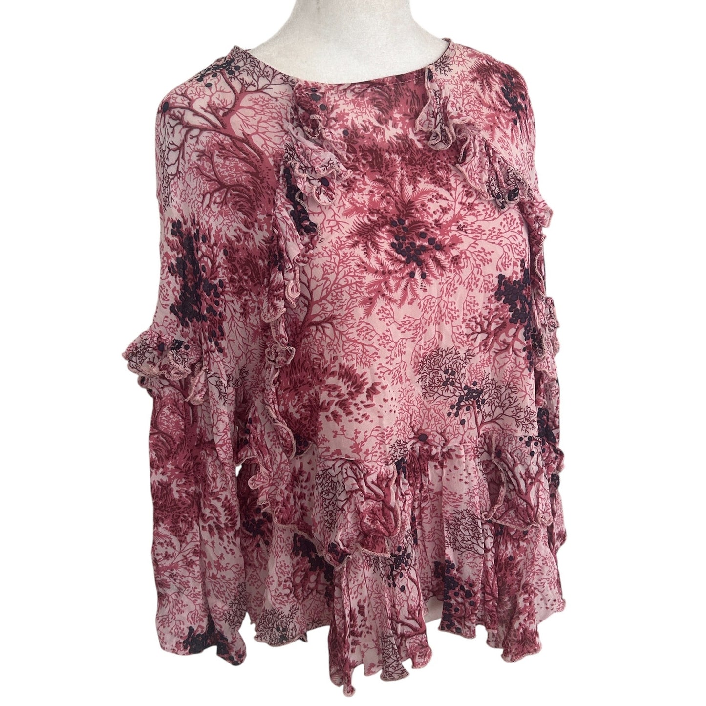 Ottod'ame Pink Floral Ruffled Top Blouse Made in Italy Womens Size 4