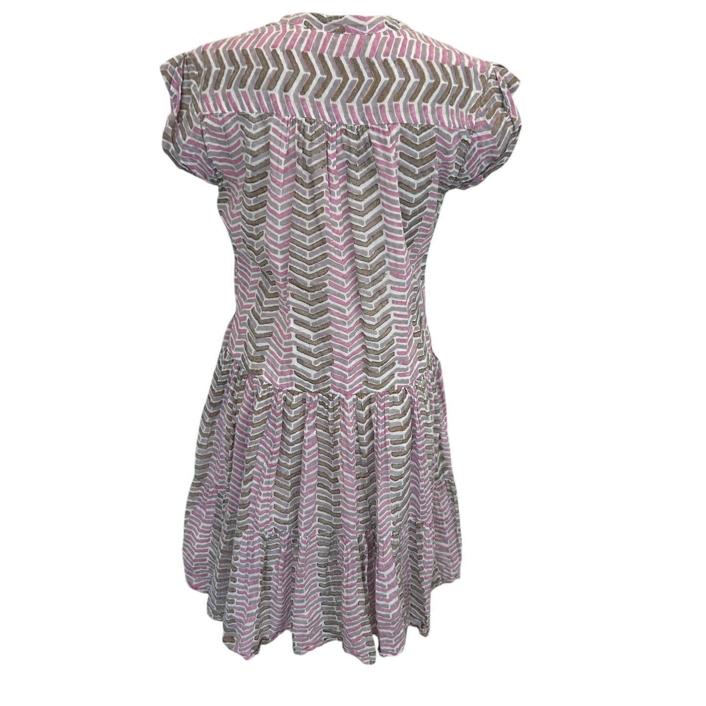 Oliphant Pink Purple V-Neck Short Sleeve Ruffled Dress Boho Womens Size XS