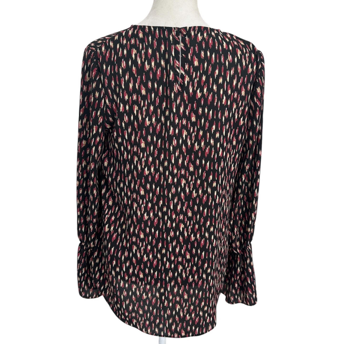 Veronica M. Black Burgundy Ivory Bell Sleeves Top Blouse Womens Size Small