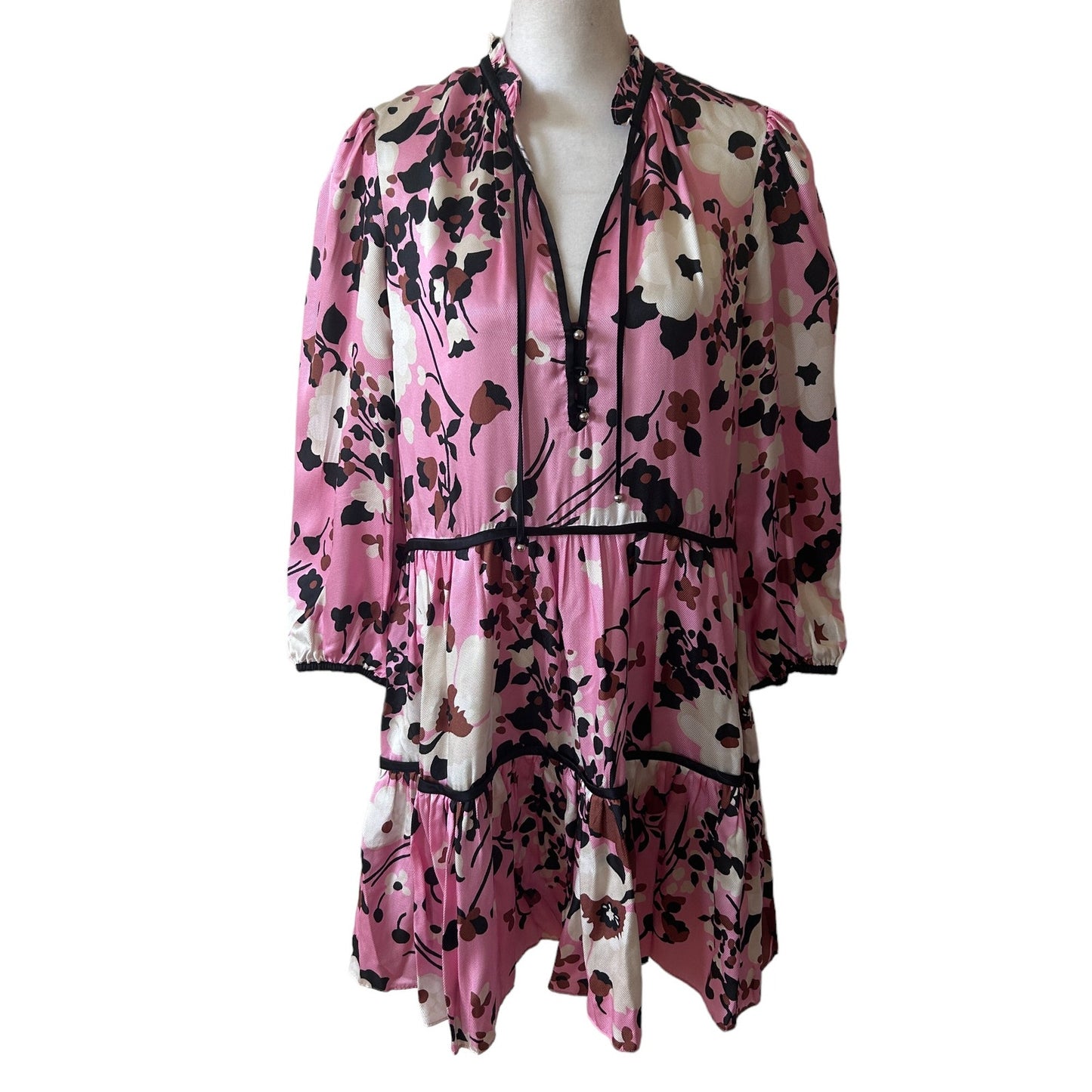 Veronica Beard Hawken Silk Tiered Ruffle Floral Mini Dress Pink Women’s Size 4