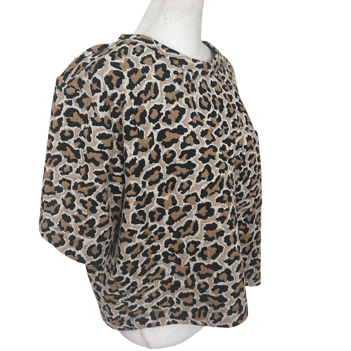 Maeve Anthropologie Cheetah Boxy Short Sleeve Knit Top Womens Size Large