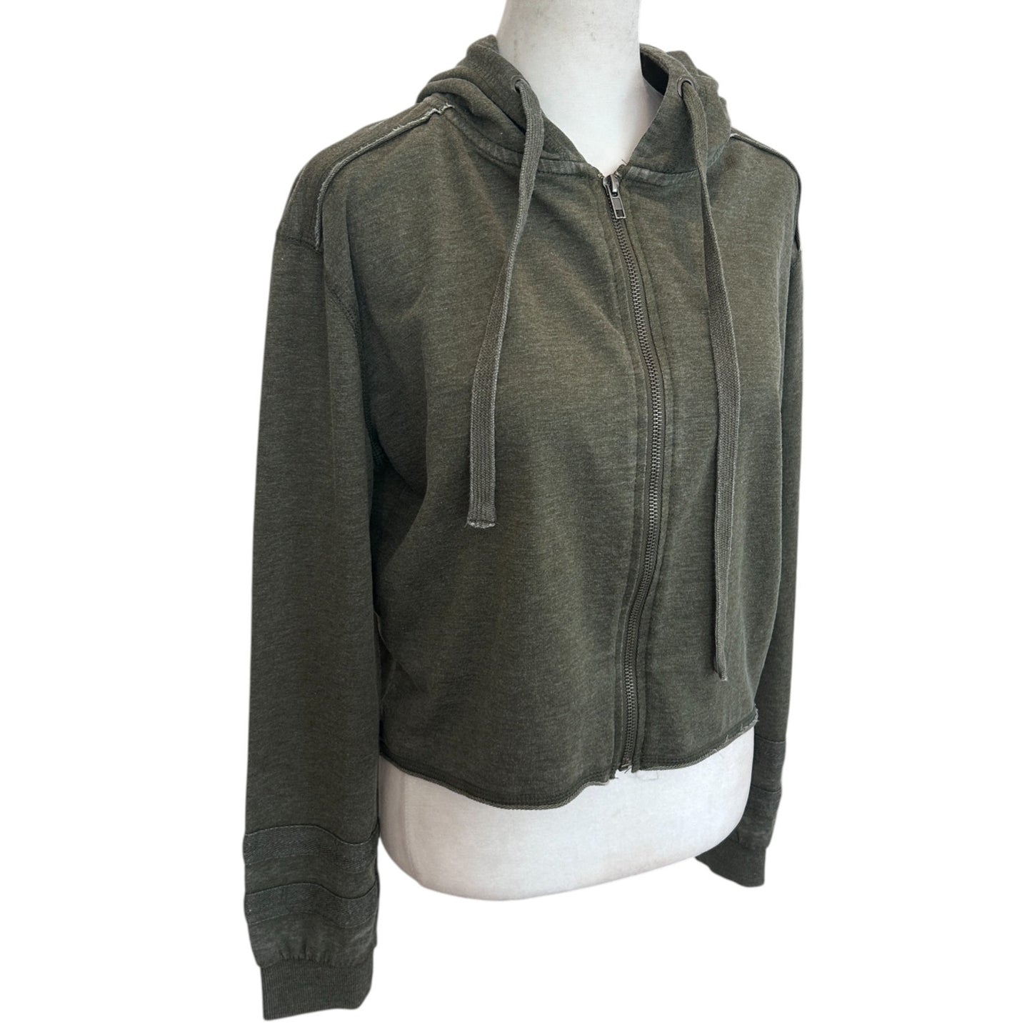 Z Supply Army Green Full Zip Cropped Hooded Sweatshirt Womens Size Medium