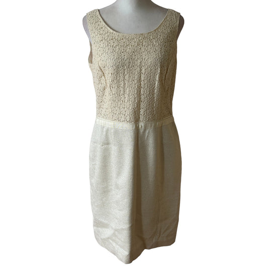 W by Worth Off-White Sleeveless Sheath Dress Floral Lace Overlay Womens Size 8