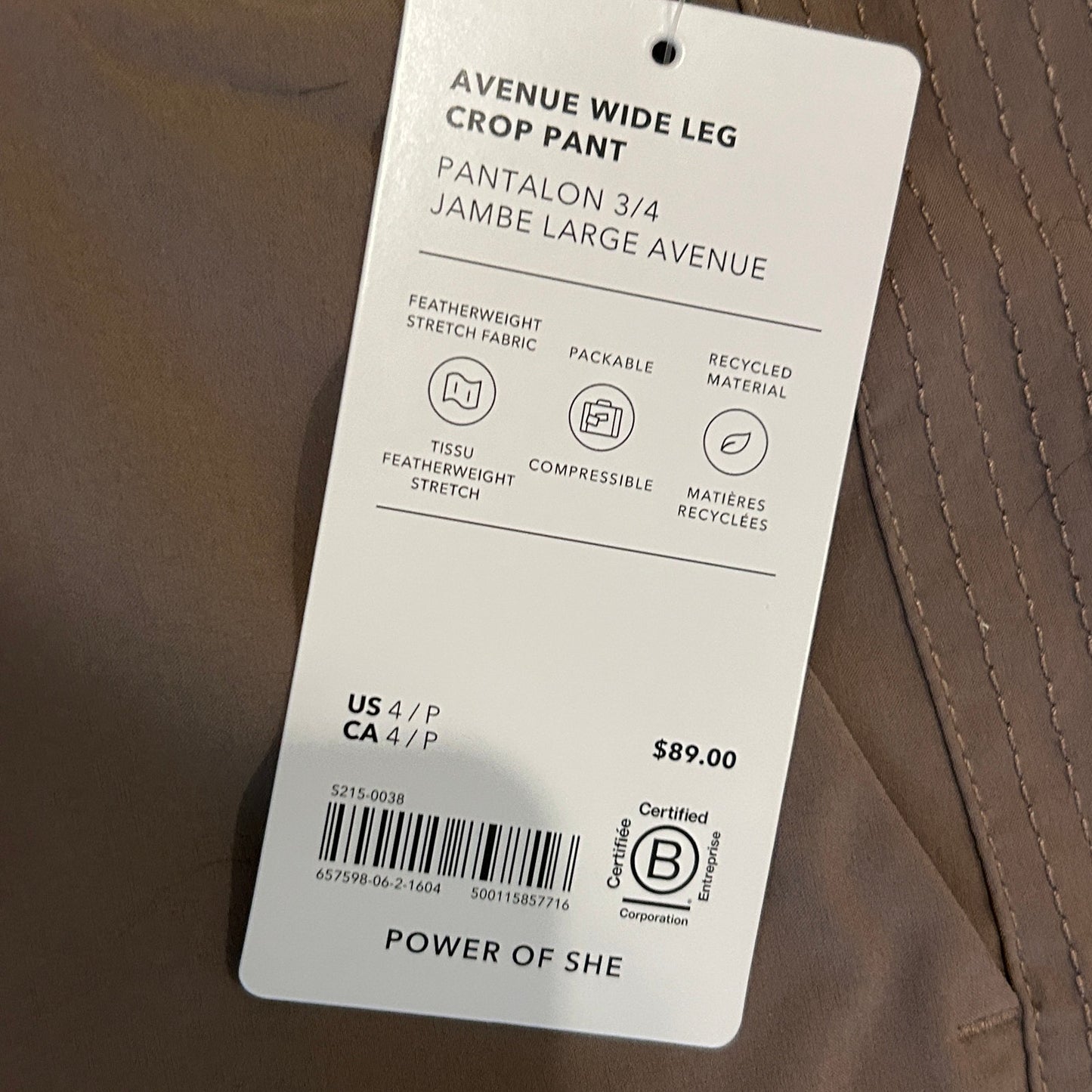 Athleta NWT Taupe Avenue Wide Leg Crop Pant Womens Size 4 P NEW