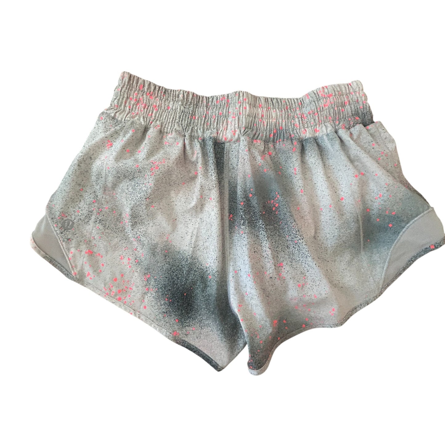 Lululemon White Gray Orange Paint Splatter Hotty Hot Lined Short Womens Size 6