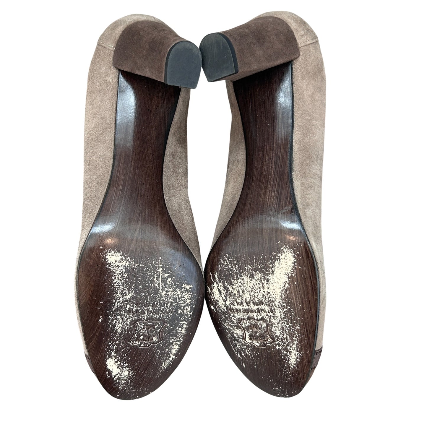 Stuart Weitzman Brown Suede Colorblock Elastic Trim Pump Womens Size 8
