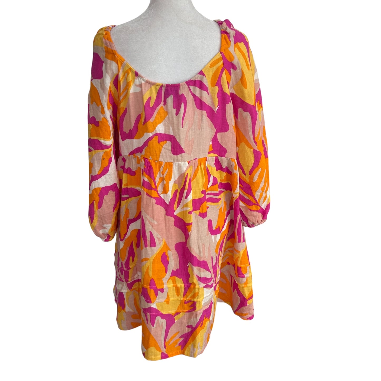 Sanctuary Tan Orange Pink Babydoll Dress Balloon Sleeve Womens Size XL
