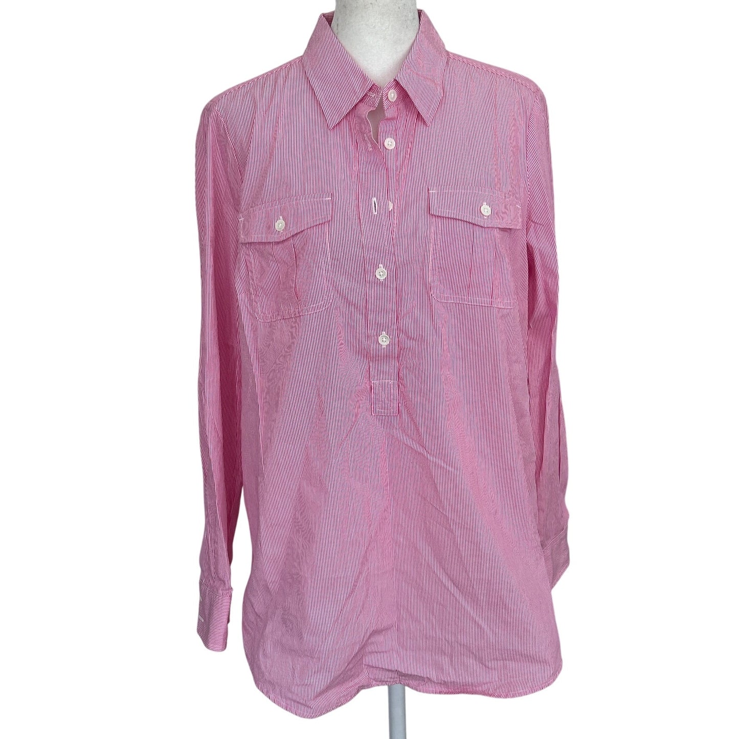 Vineyard Vines Pink and White Striped 1/2 Button DownTop Womens Size 6