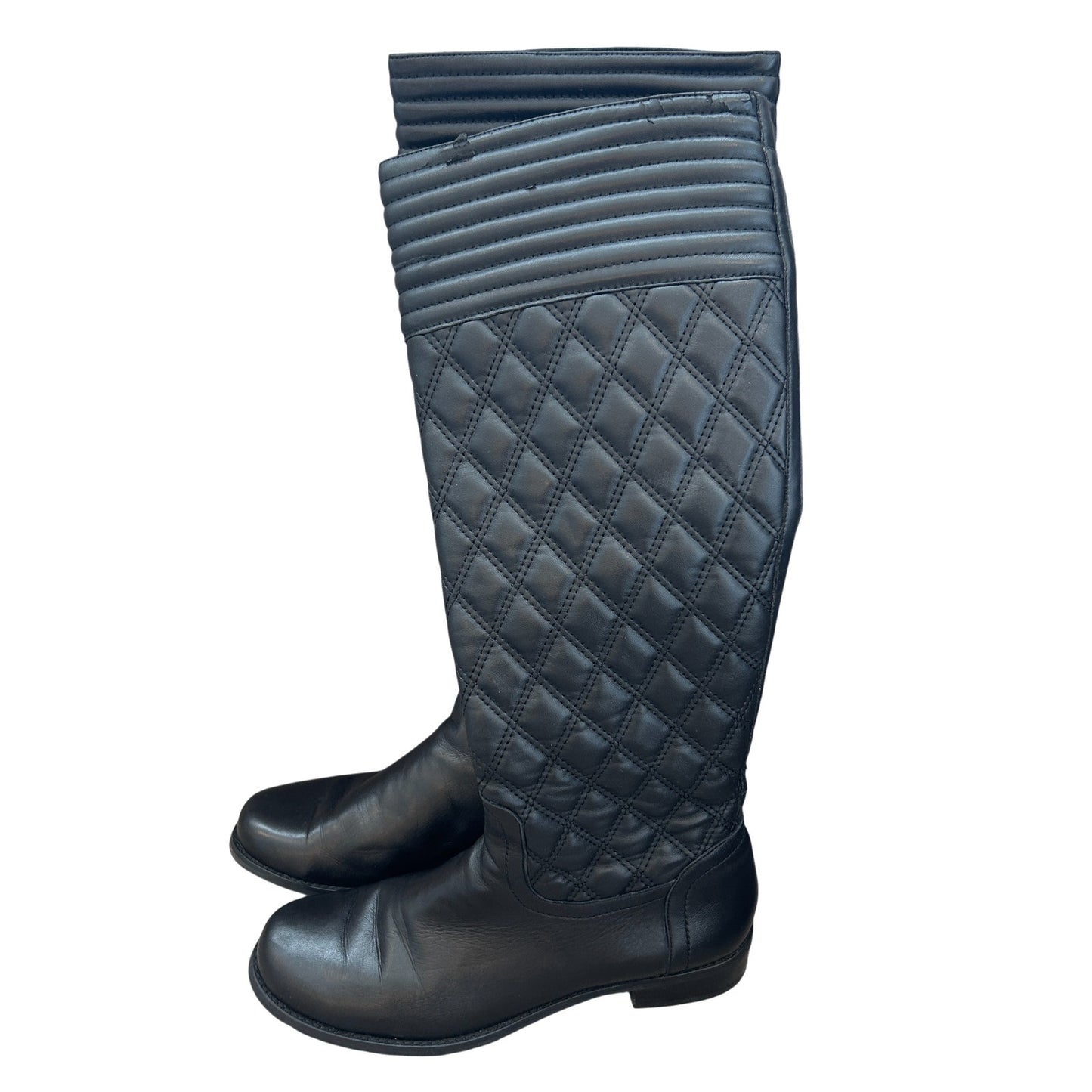 Stuart Weitzman Clute Black Leather Quilted Riding Boot Womens Size 7.5