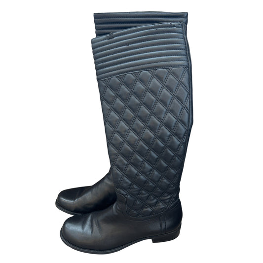 Stuart Weitzman Clute Black Leather Quilted Riding Boot Womens Size 7.5