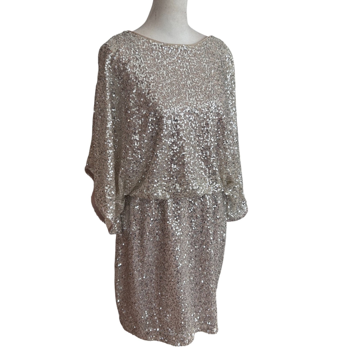 Jessica Howard Taupe and Silver Sequined Blouson Mini Dress Womens Size 12 P