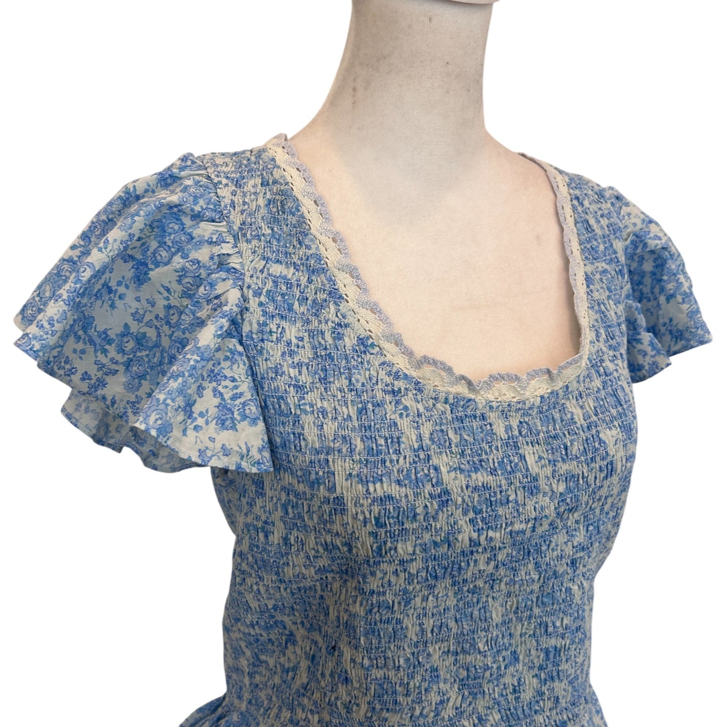 Love Shack Fancy NEW Spa Blue Milta Ruffled Top Womens Size Large