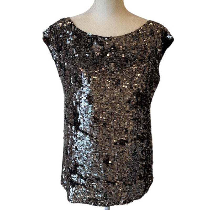 Alice + Olivia Black, Silver Silver Sequined Top Silk Lining Womens Size Medium