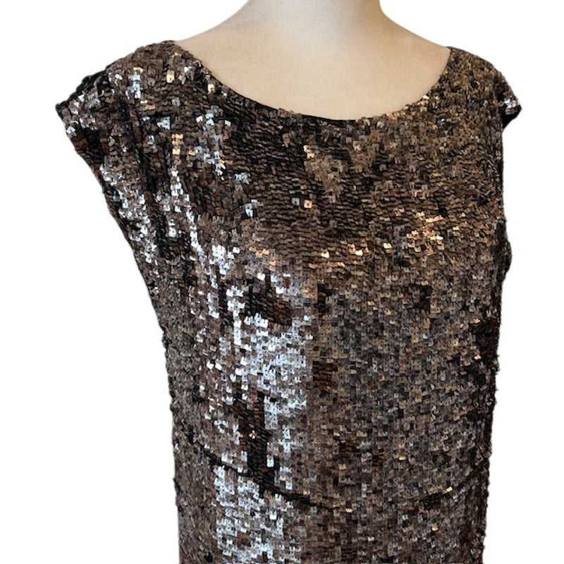Alice + Olivia Black, Silver Silver Sequined Top Silk Lining Womens Size Medium
