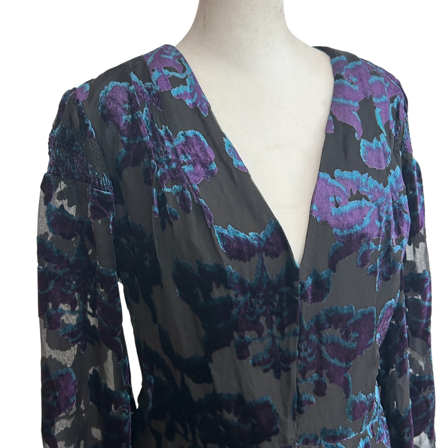 Adelyn Rae Black Blue Purple Floral Long Sleeve Shorts Romper Womens Size Medium