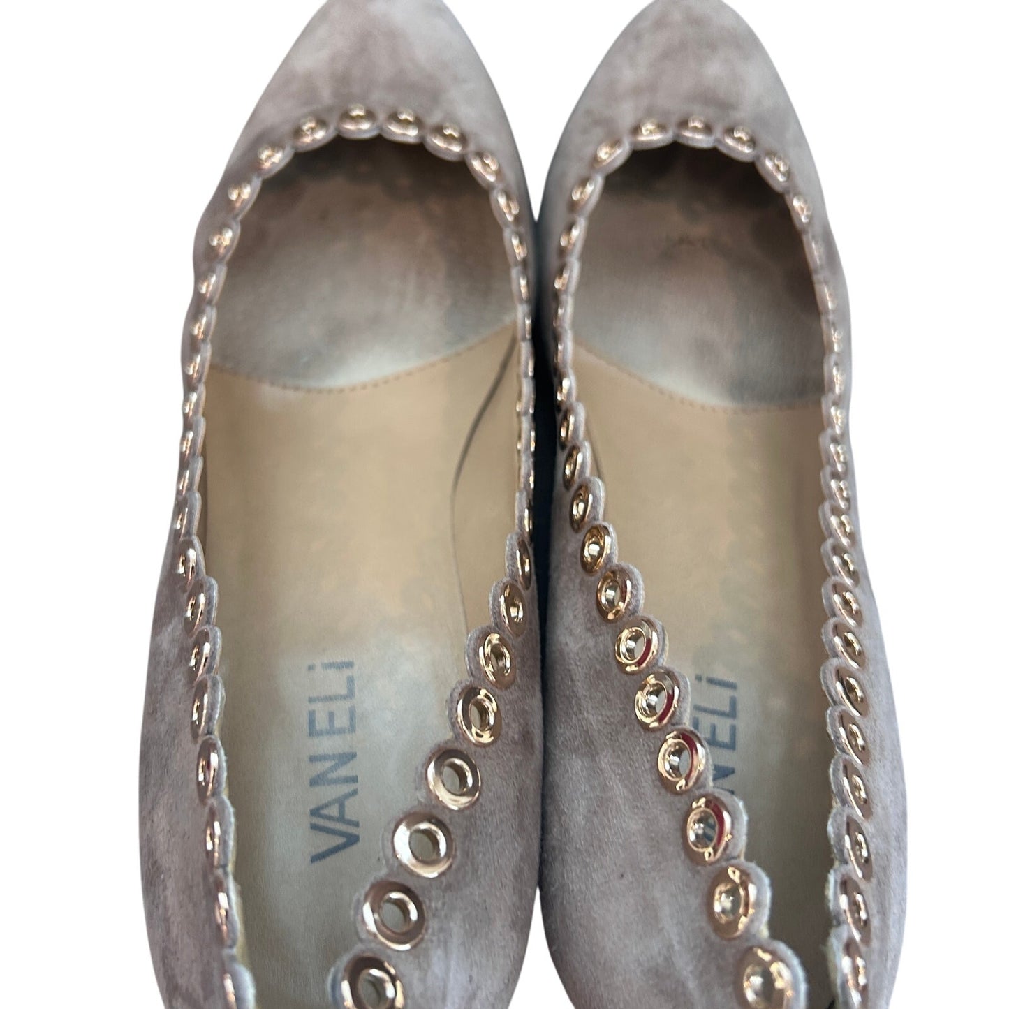 VANELi Deana Truffle Suede Brown Gold Metal Eyelet Trim Wedges Womens Size 8.5