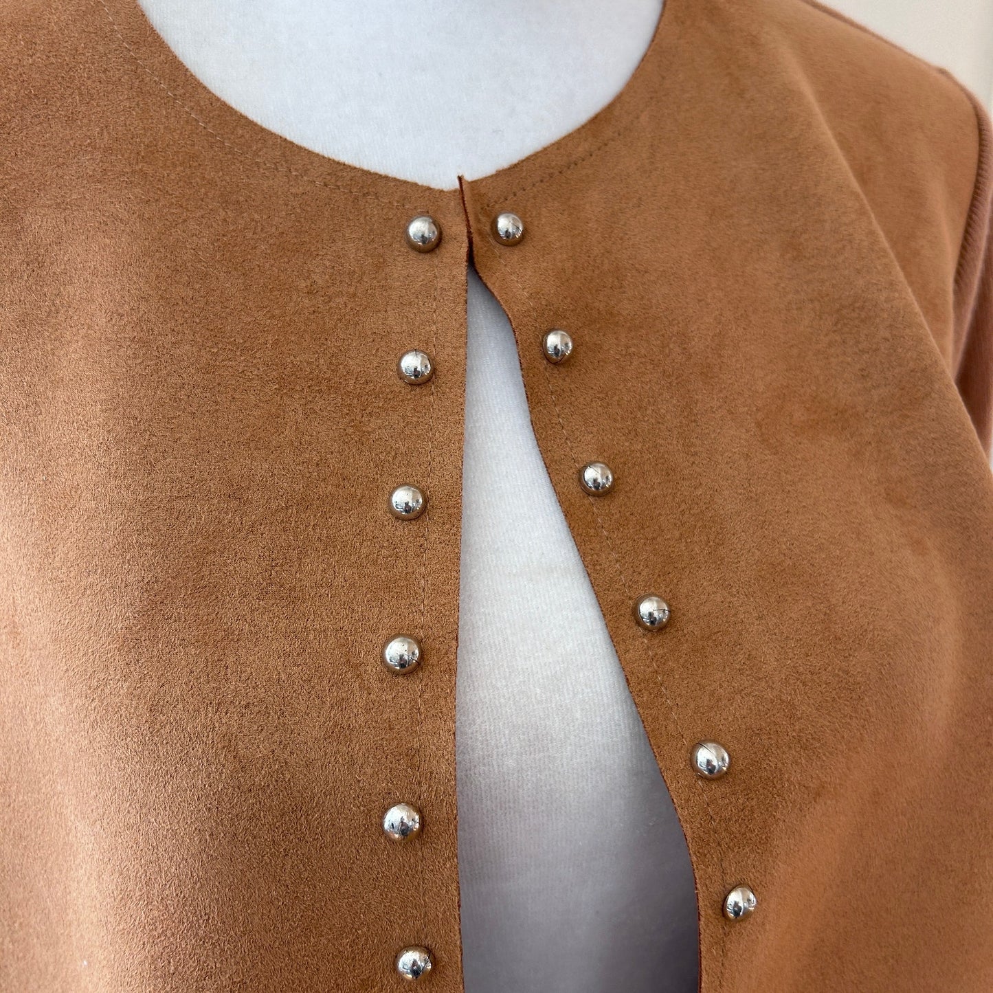 Sioni Caramel Brown Faux Suede and Knit Open Cardigan Womens Size Small NEW