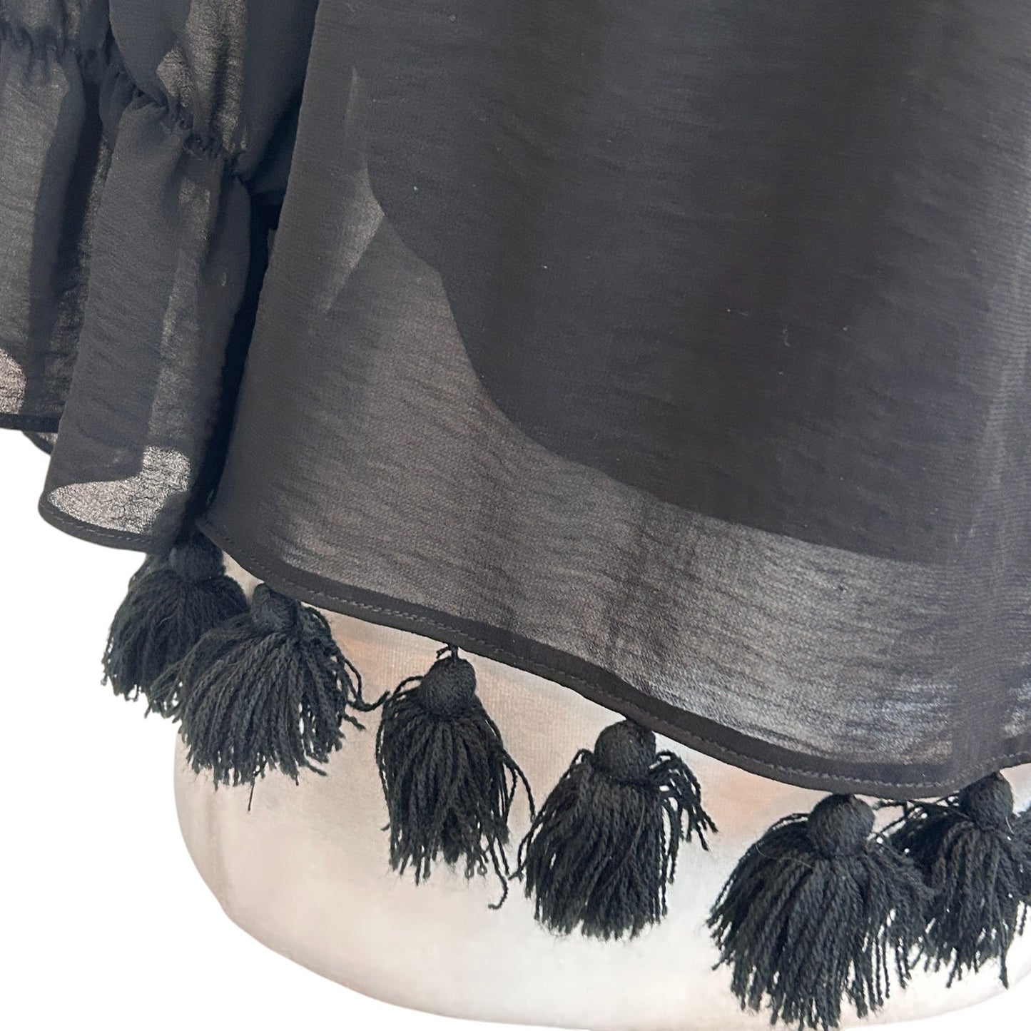 Misa Los Angeles Black Off The Shoulder Boho Top Tassle Hem Womens Size Small
