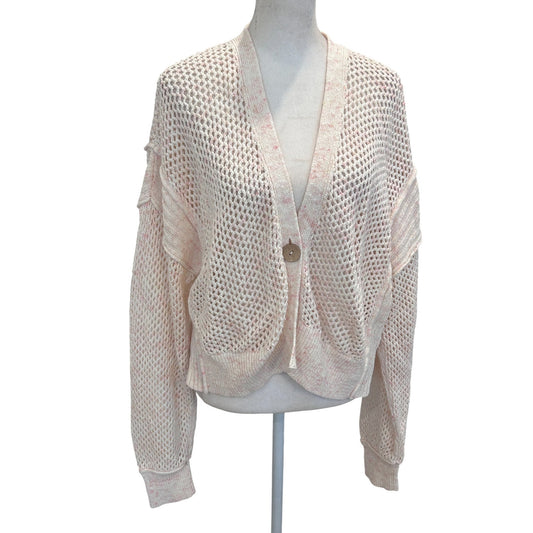 Pilcro Pink Open Weave Boxy Long Sleeve Cardigan Sweater Womens Size Medium