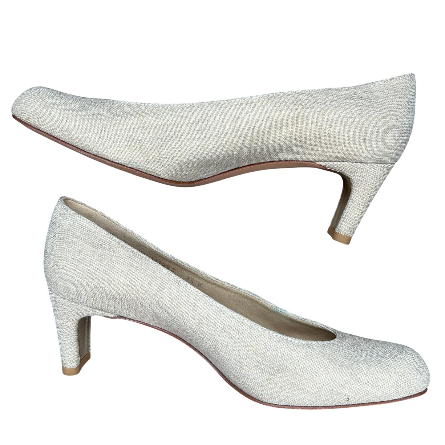 Stuart Weitzman Chicpump Gold Summer Linen Closed Toe Pump Heels Womens Size 7.5