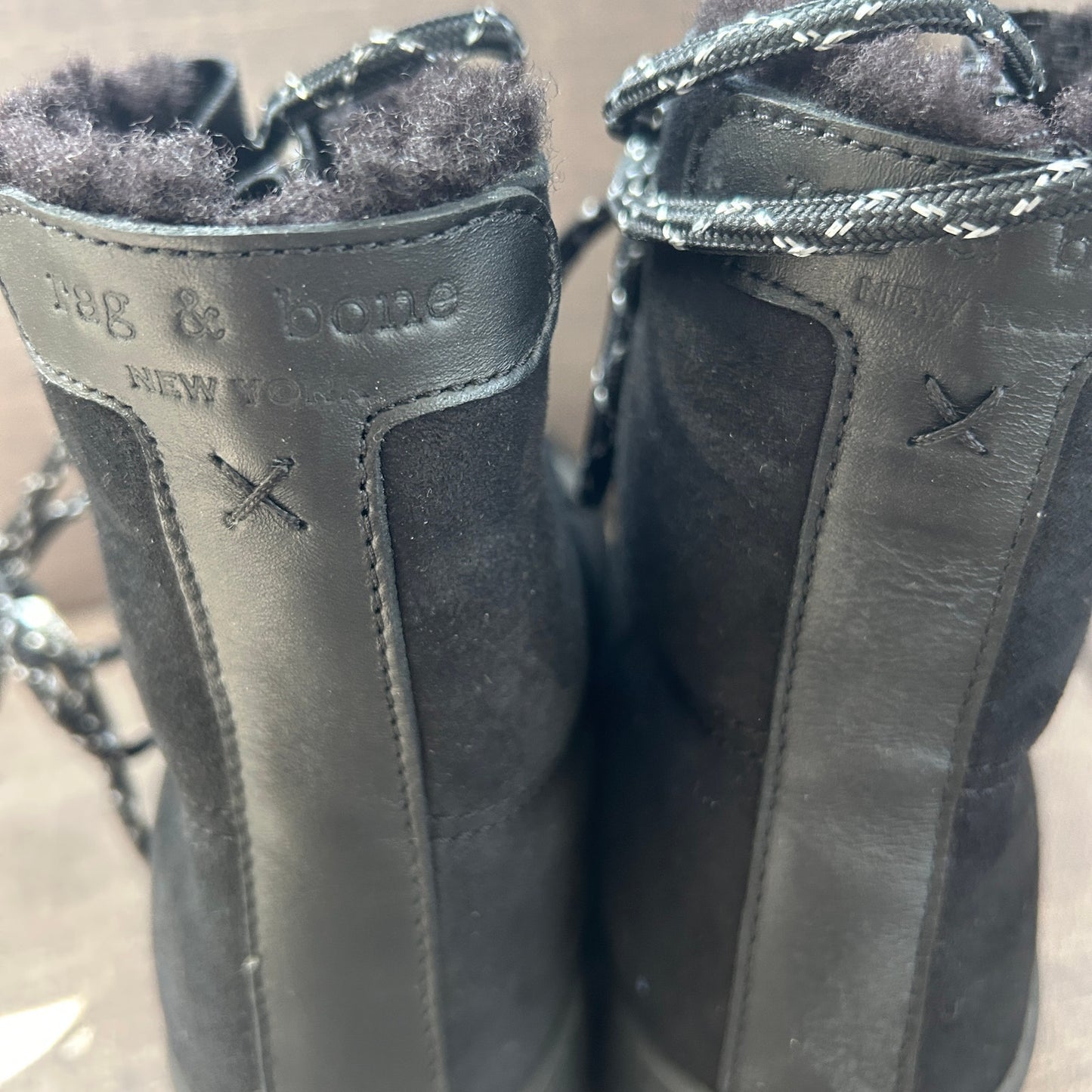 Rag & Bone Black Oslo Lace up Shearling Lined Suede Boots Womens Size 38 US 8