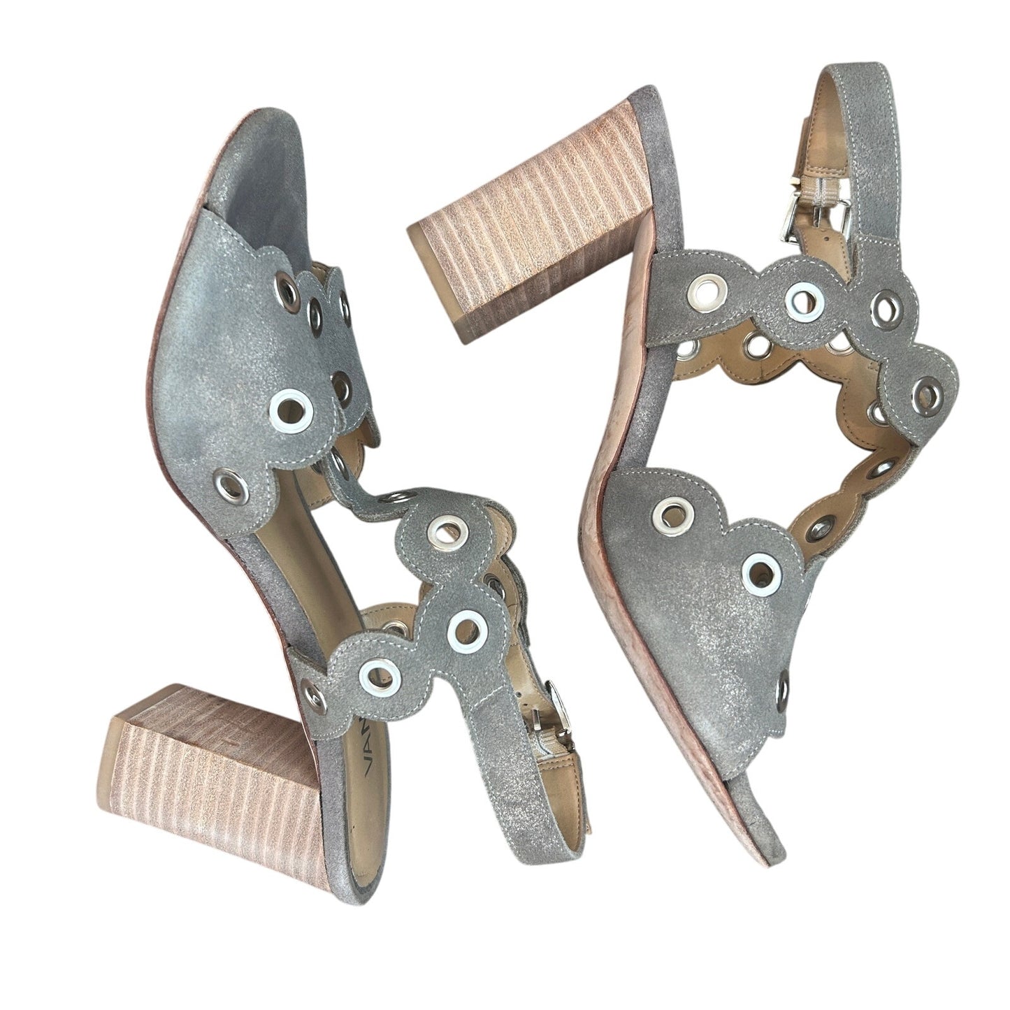 VANELi Berton Taupe Rory Chunky Heel Ankle Strap Scalloped Shoes Womens Size 8