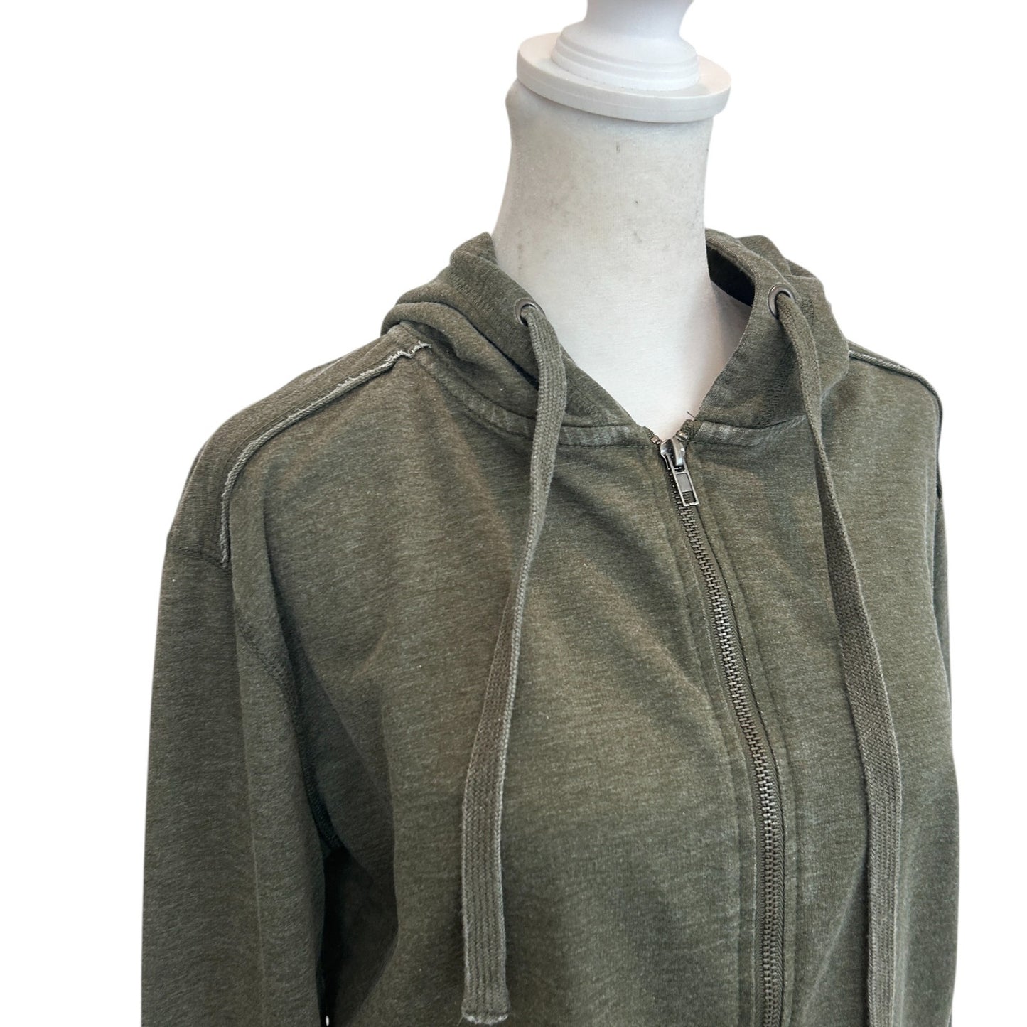 Z Supply Army Green Full Zip Cropped Hooded Sweatshirt Womens Size Medium