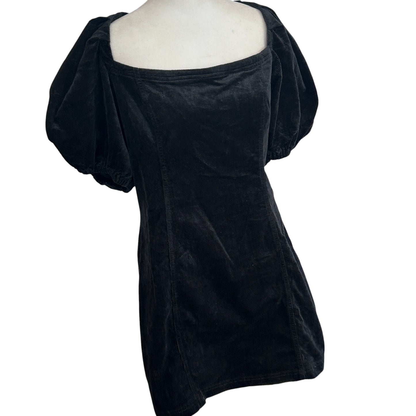Anthropologie Pilcro Black Corduroy Mini Dress Puff Sleeve Womens Size Large