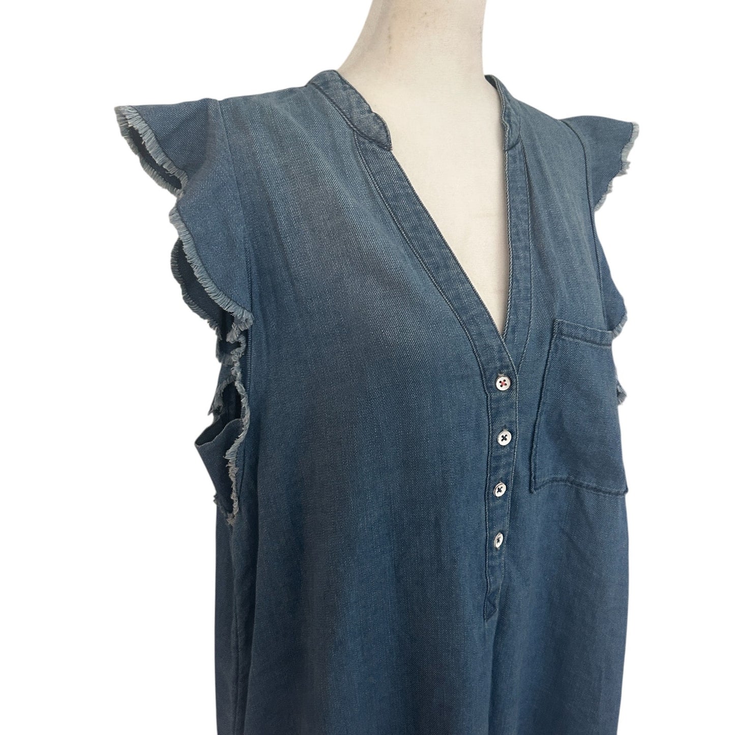 Anthropologie Pilcro Flounced Tunic Dress Denim Fringe Ruffle Womens Size Medium