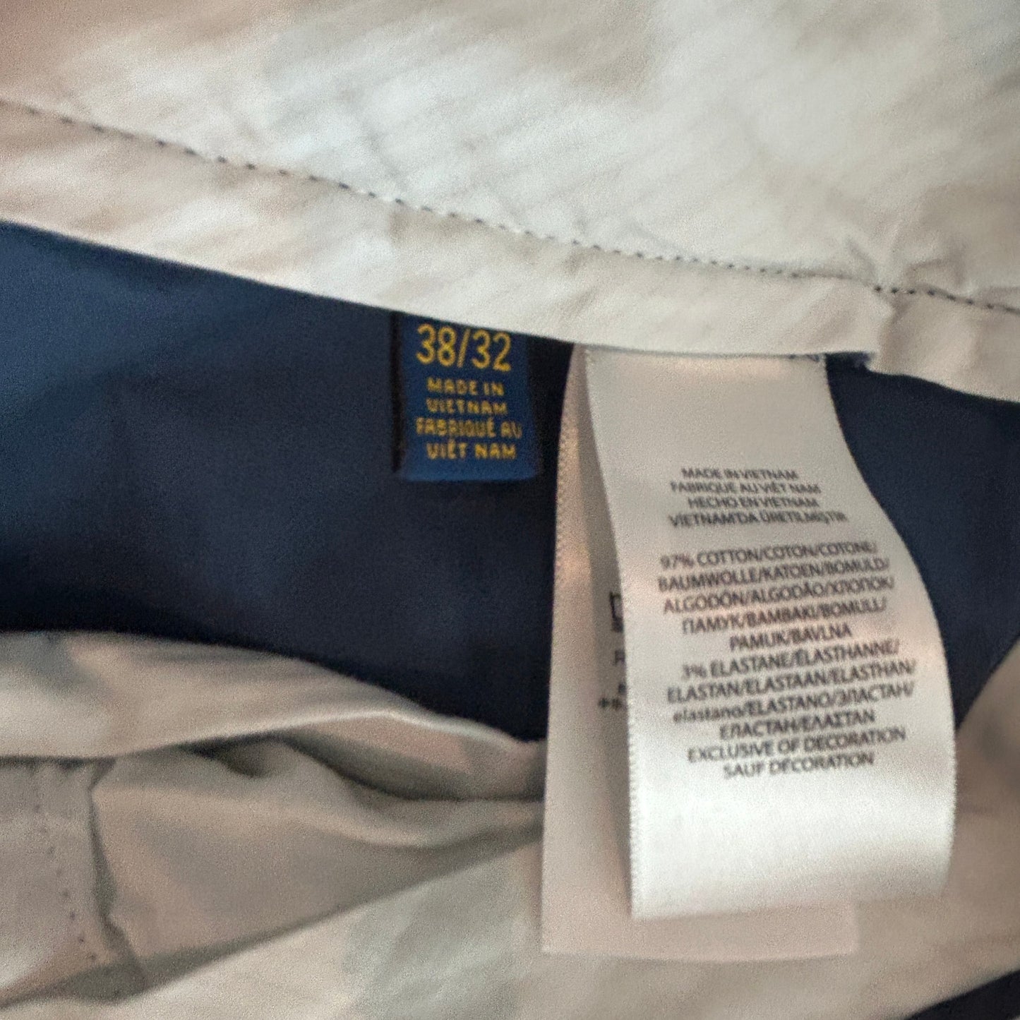 Polo Ralph Lauren Navy Blue Stretch Classic Fit Chino Pants Mens Size 38 x 32