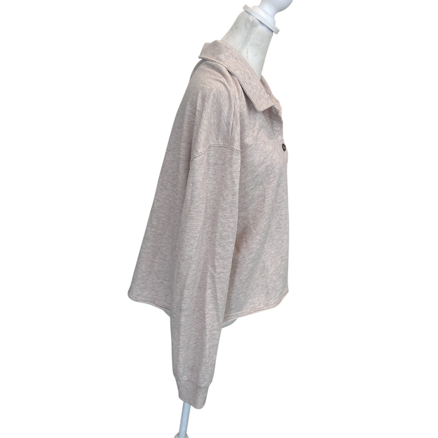 Z Supply Tan 1/4 Button Cropped Raw Hem Collared Sweatshirt Womens Size Small