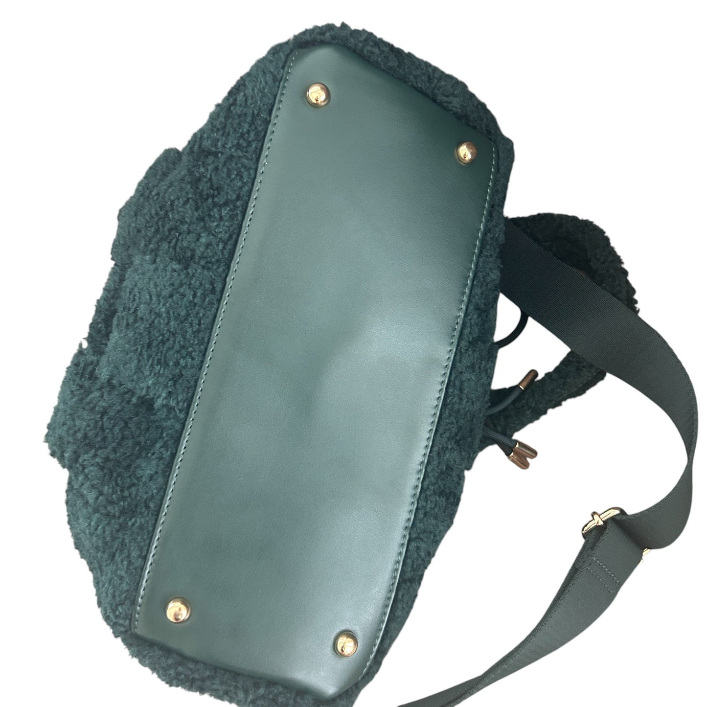 Saint + Sofia Hunter Green Fleece and Leather Shoulder Top Handle Bag