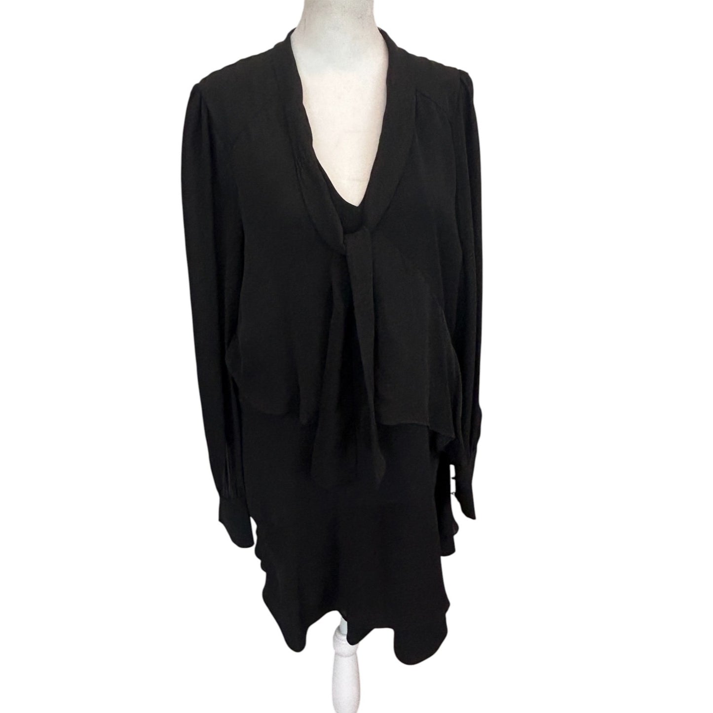 Parker NYC Black Ruffled V-Neck Mini Dress Womens Size Small