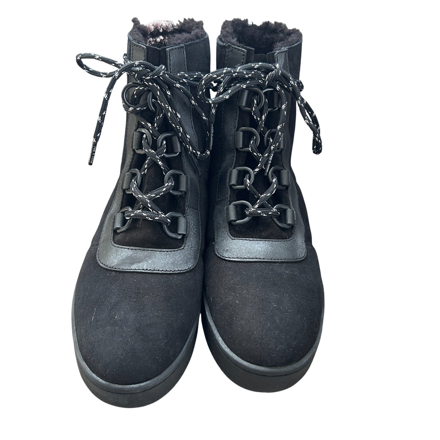 Rag & Bone Black Oslo Lace up Shearling Lined Suede Boots Womens Size 38 US 8