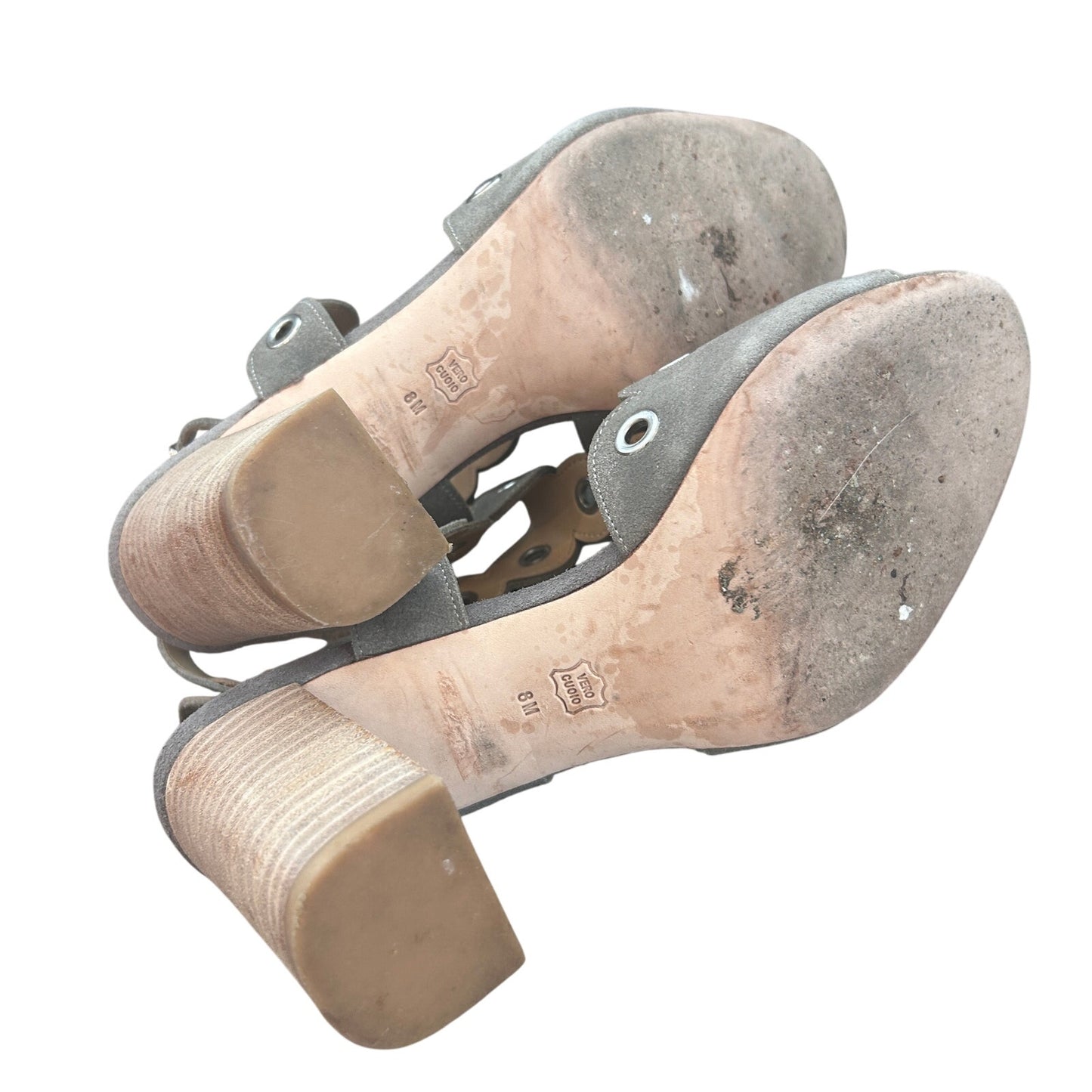 VANELi Berton Taupe Rory Chunky Heel Ankle Strap Scalloped Shoes Womens Size 8