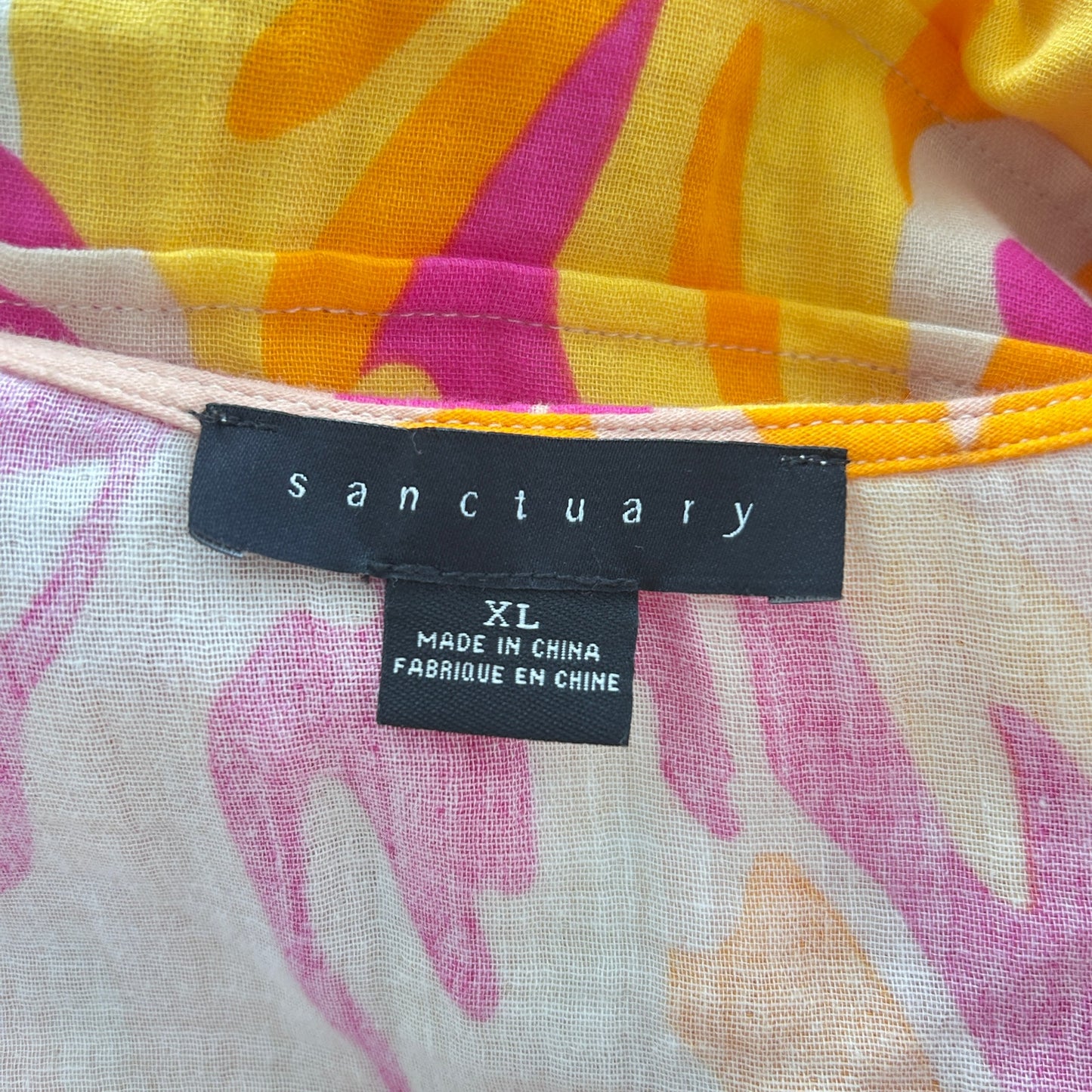 Sanctuary Tan Orange Pink Babydoll Dress Balloon Sleeve Womens Size XL