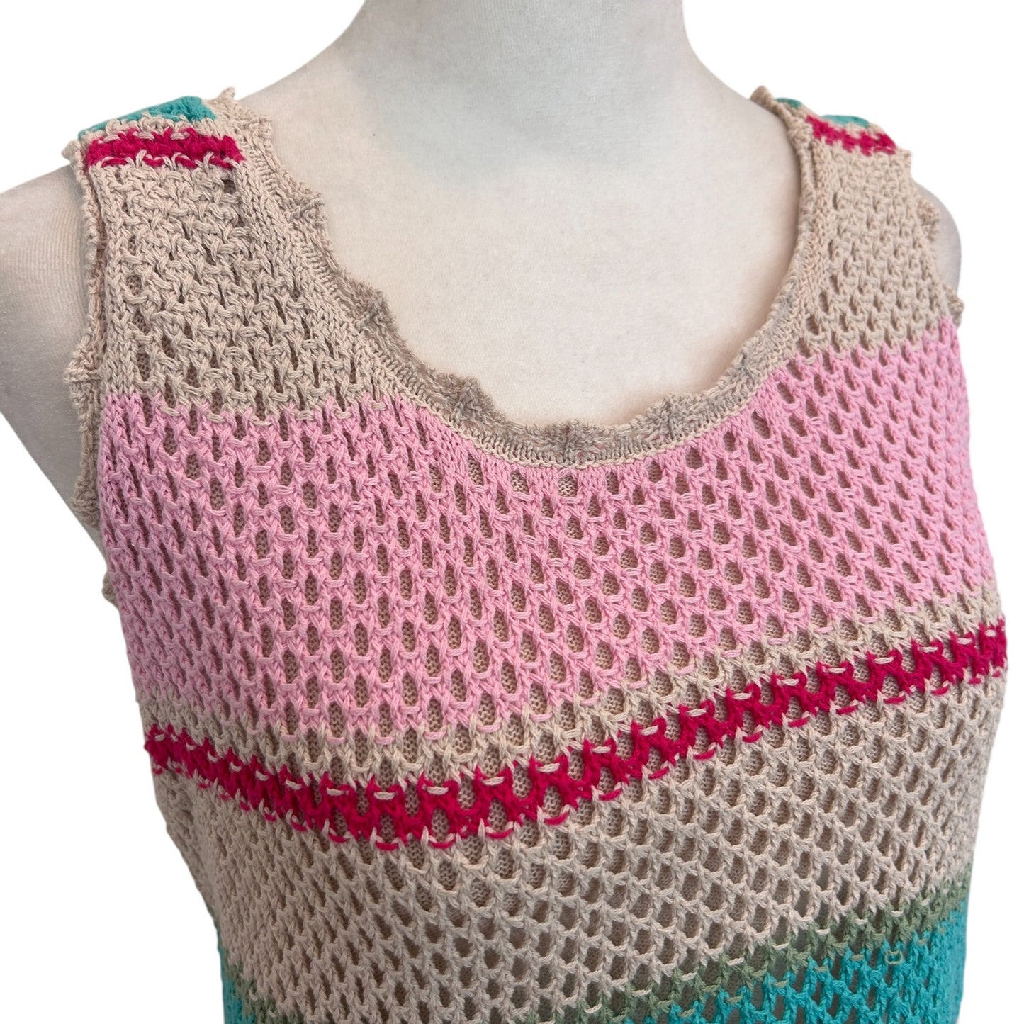 Z Supply Tan, Aqua, Pink Crochet Sweater Tank Top Boho Womens Size Medium