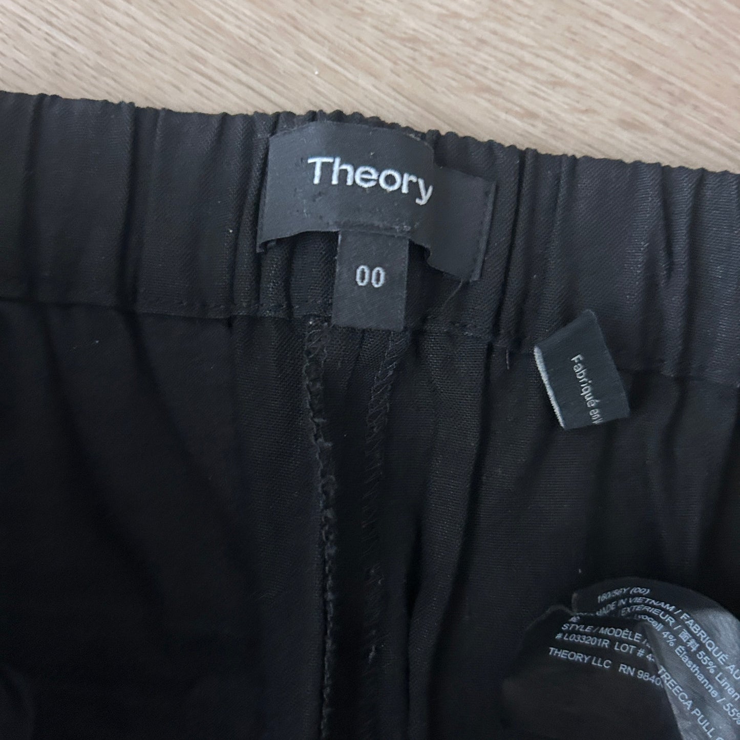 Theory Black Treeca Pull On Pants Soft Crunch Linen Blend Womens Size 00