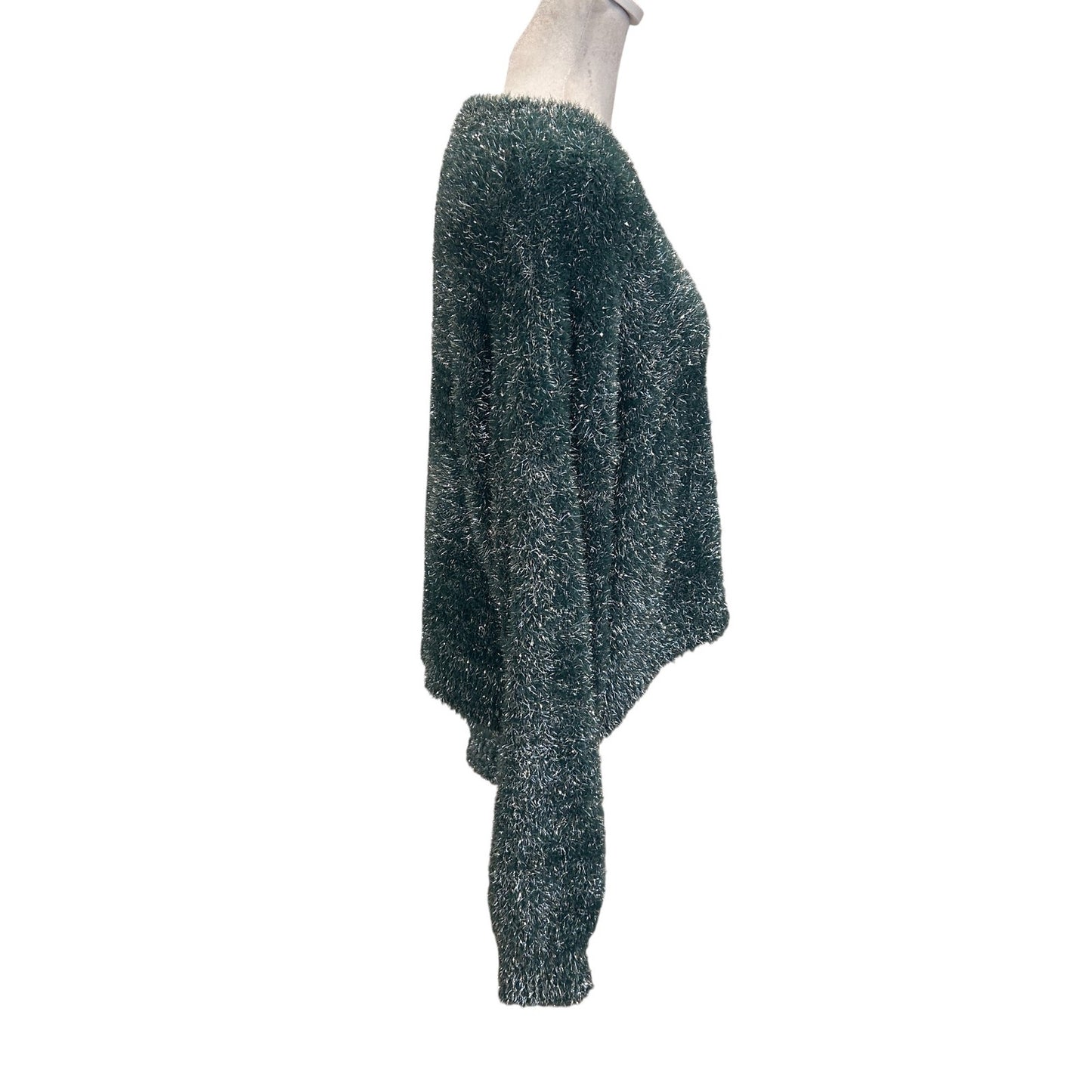 Maeve Anthropologie Green and Silver Balloon Sleeve Sweater Womens Size Large