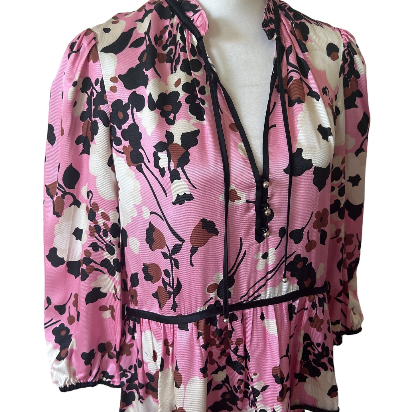 Veronica Beard Hawken Silk Tiered Ruffle Floral Mini Dress Pink Women’s Size 4