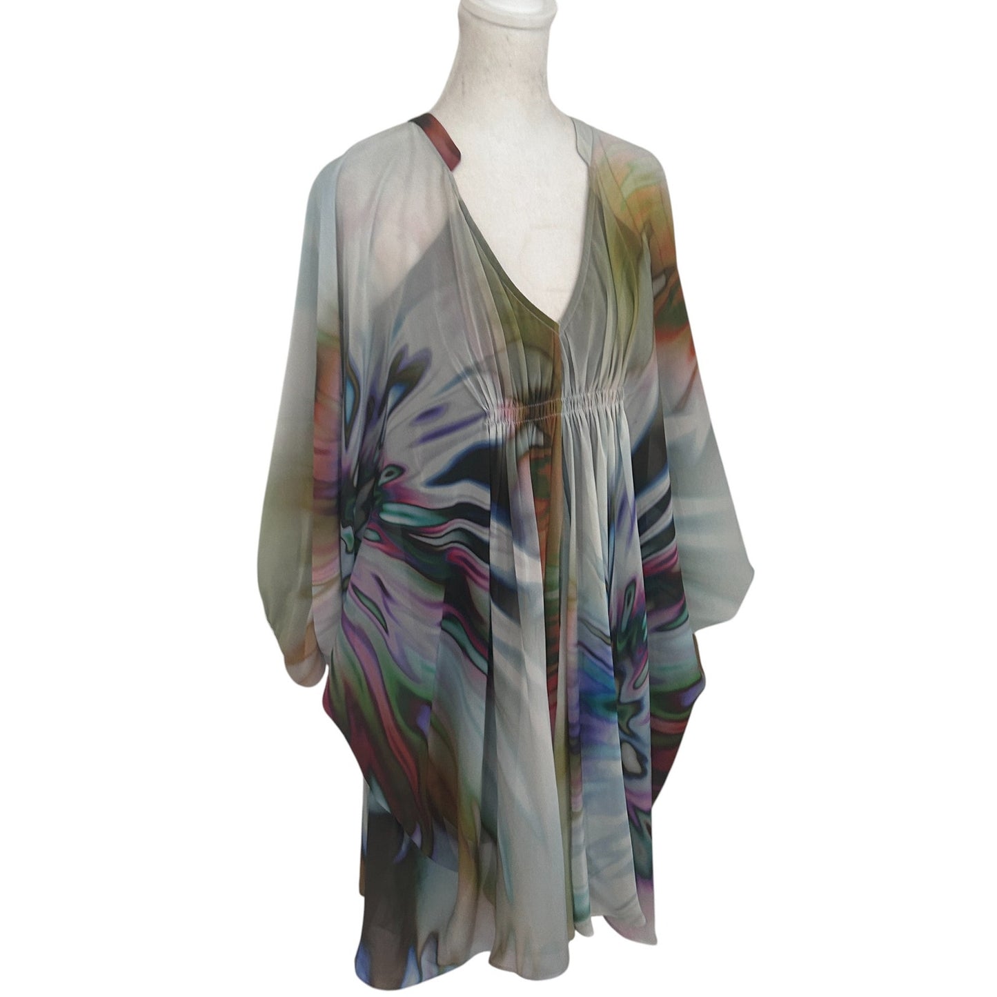 Maggy London Grey Gold Green Purple Mini Kaftan Boho Tunic Dress Womens Size 6