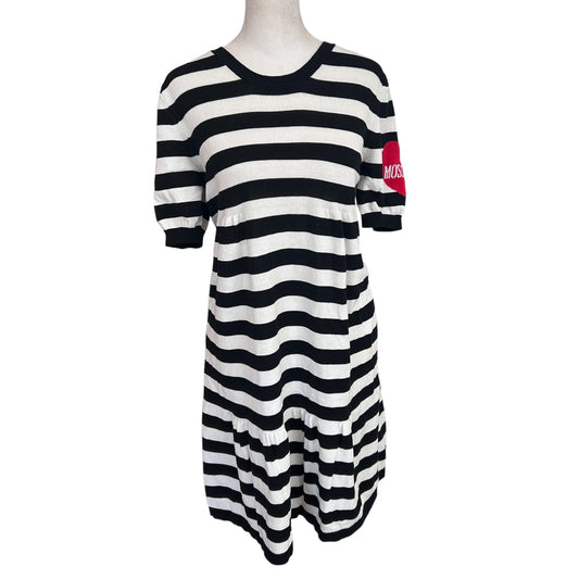 Love Moschino Black and White Striped Sweater Dress Red Heart Womens Size Medium