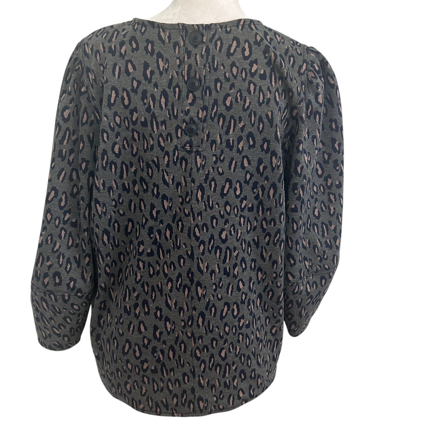 Anthropologie Current Air Gray Animal Print V-Neck Knit Top Womens Size Large
