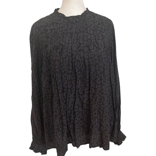 Rails Ariana Charcoal Batik Black Cheetah Ruffled Blouse Top Womens Size Large