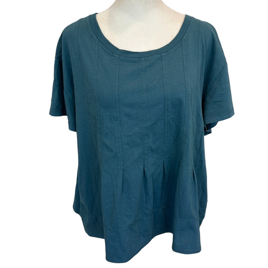 Pilcro Anthropologie Teal Green Short Sleeve Boxy Top Womens Size Medium Petite