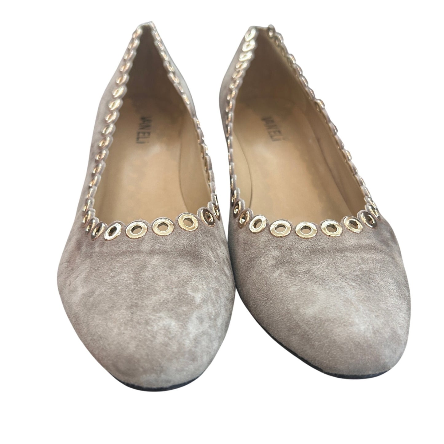 VANELi Deana Truffle Suede Brown Gold Metal Eyelet Trim Wedges Womens Size 8.5